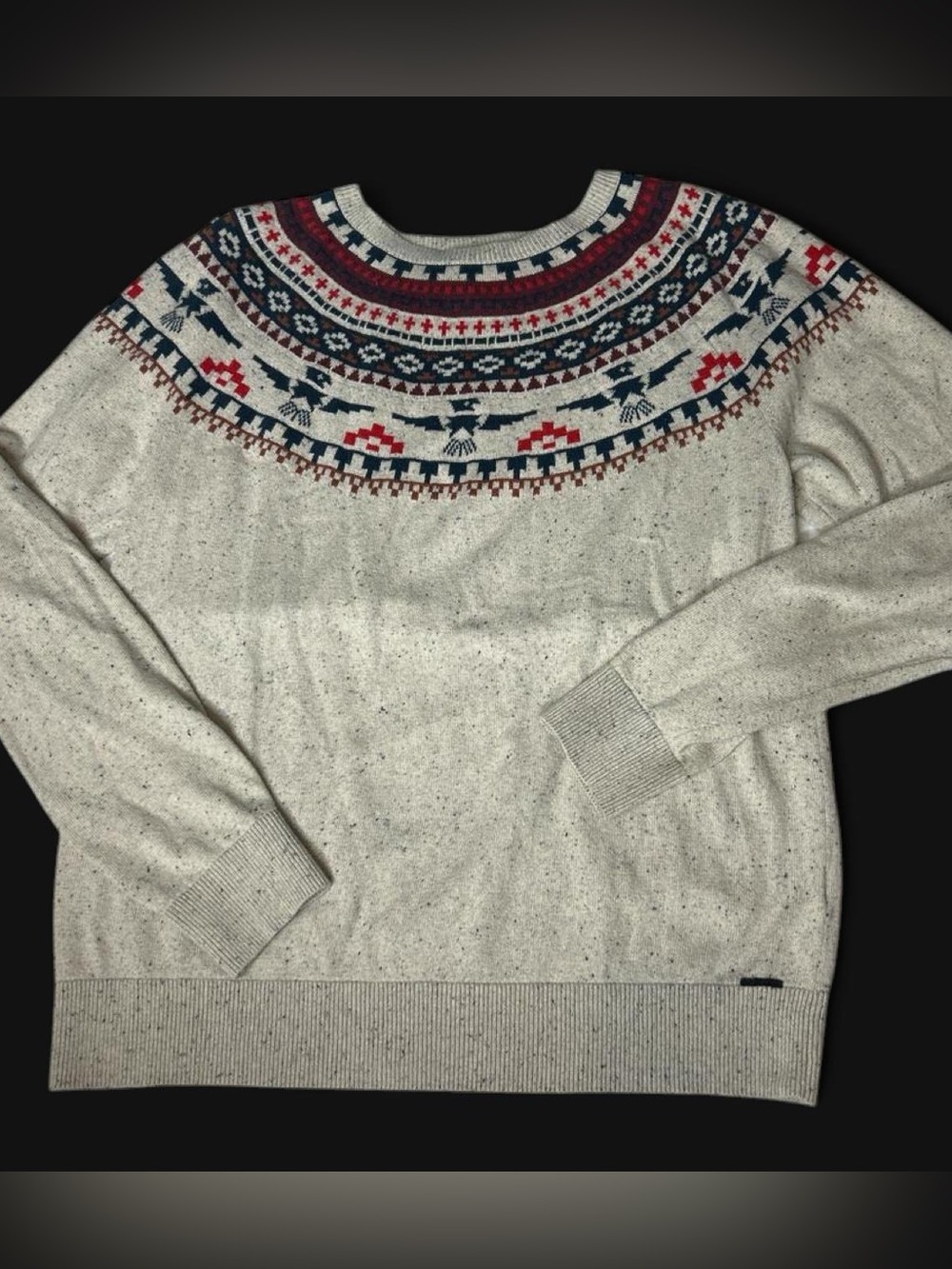 Red and Blue Fair Isle Aztec Patterned cream pullover Sweater